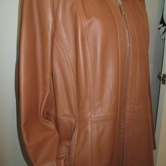 Michael Kors Ladies Washed Leather Jacket – XL – Vintage Luggage Brown - Picture 5 of 10